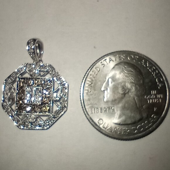 LAST ONE!  10Kt White Gold Chocolate & White Diamond Pendant - Picture 2 of 3